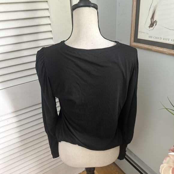 SUNDANCE Womens Top Small Black Long Puff Sleeve Jersey Knit Casual Grunge Chic - Picture 5 of 5